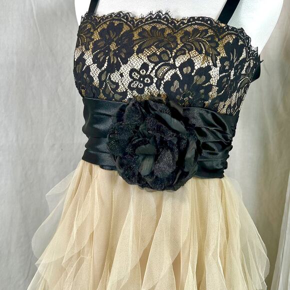 Romantic Goth Evening Empire Gown Black Lace Tiered Tulle Rosette Formal 5/6 - Picture 10 of 14